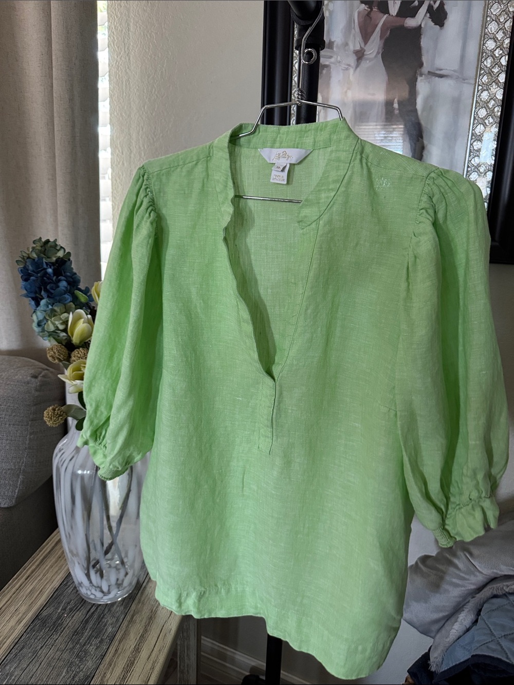 Lilly Pulitzer lime Women's Linen V-Neck Blouse